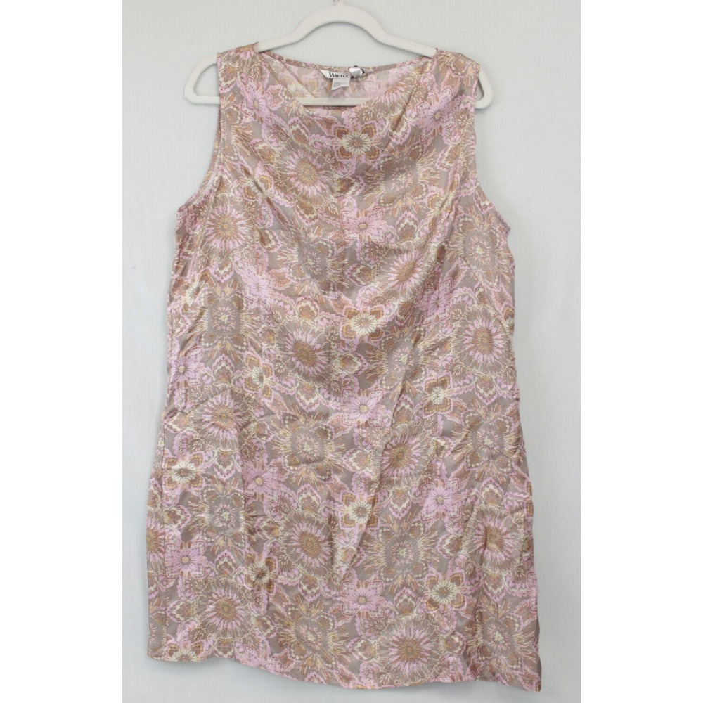 Winter Silks Shift Dress Pink Cowl Neck Women L Lightweight Floral Sleeveless